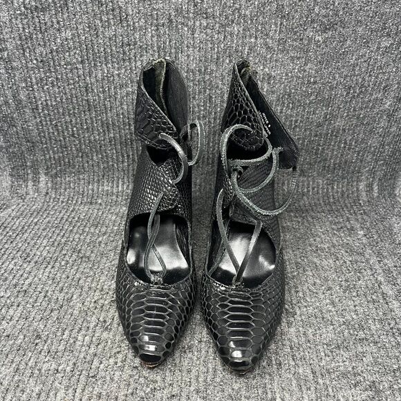 FreeBird by Steven Joyce Black Snakeskin Leather Lace Up Heeled Bootie Women’s 9 - Picture 2 of 8